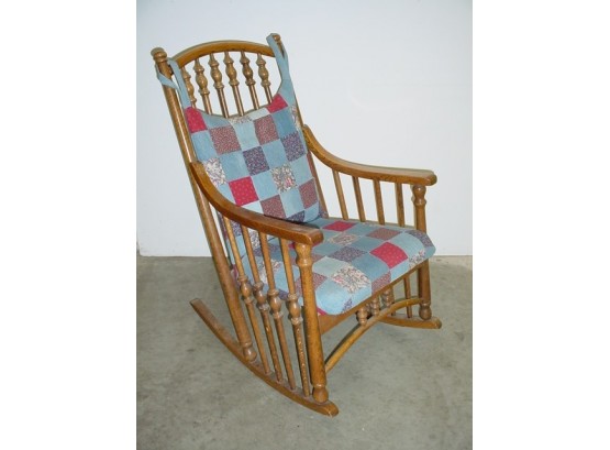 Oak Bentwood, Spindled Rocking Chair,, With Seat And Back Cushions, Ca 1900  (159)