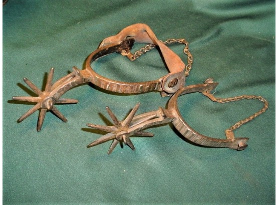 Pair Of Very Old Spurs With Some  Inlaid Silver Stripes  (2)
