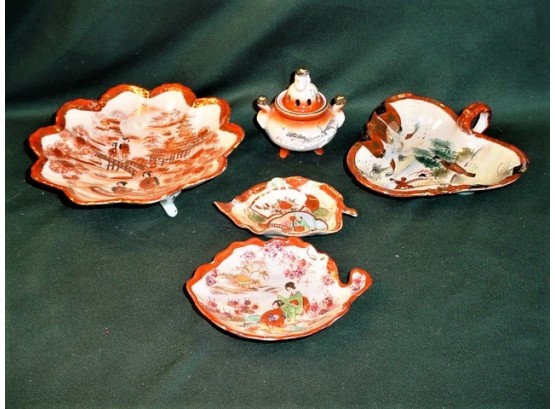 Vintage: 8' Geisha Girl Porcelain Bowl, 6' Nappie, 2 Sauce Bowls, Incense Burner  (37)