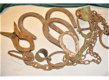 Box Lot Of Misc. Rusty Iron Fence Hangings   (220)