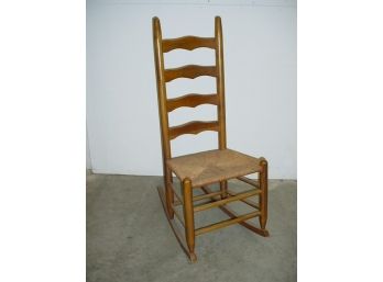 Shaker Style Ladder Back Rocker With Rush Seat, Ca 1900  (164)