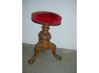 Oak Carved Organ Stool With Upholstered Seat    (163)