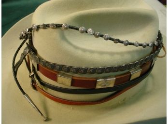 5 Sterling Silver And Leather Hat Bands (not Hat)   (254)