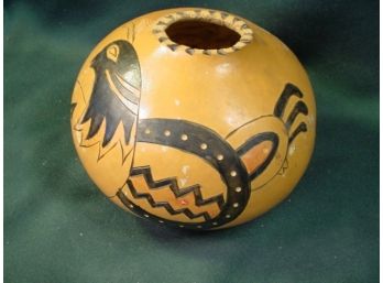 Native American Quail Decorated Gourd Bowl, 4'H  (198)