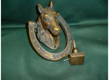 Solid Brass Horse & Horseshoe Door Knocker & Strike Plate   (210)