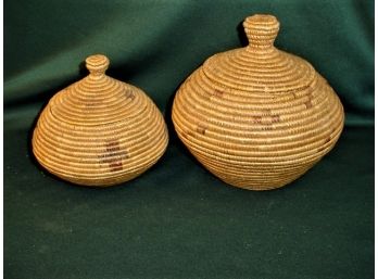 Decorated Makah Lidded Baskets (Eskimo?) 1930's, 7' & 9'  (22)