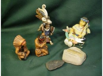 5 Native American  Figurines, 2 Stone Tools   (139)