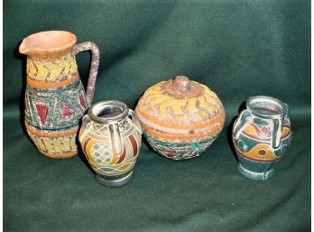 4 Pieces Pottery -  Mayan Pitcher & Covered Bowl, 2  South West Vases   (140)
