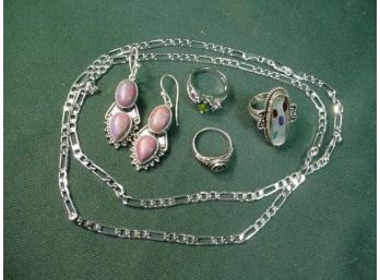 Sterling Jewelry -  30' Necklace, Pair Earrings, 3 Rings   (111)
