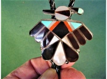Old Enameled Zuni 'Thunderbird' Bolo Tie, 19'   (9)