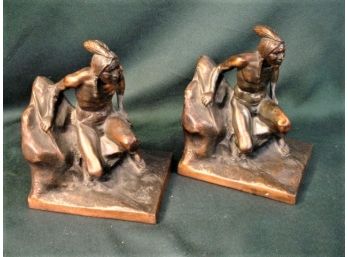 Pair Of Metal Native American Indian Bookends From Yosemite Gift Shop 1940's  5' X 5'  (15)