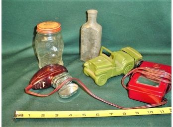 Misc. Lot -Glass Bank, Avon Jeep, Old Bottle, Electric Shaver  (169)
