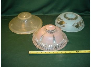 Group Of 3 Vintage Glass Ceiling  Shades, Ca 1940's (76)