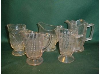 5 Large Antique Pattern  Glass Pitchers, 5'-6'H   (160)