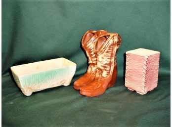 McCoy Cowboy Boots Lamp Base, 7'h & McCoy Planter & USA Pink Vase, 3'x 5'H  (108)