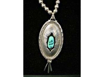 Sterling & Turquoise Necklace, Signed J. Manuelito, Navajo   (271)