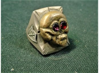 Skull Ring With Red Jewel Eyes, Size 11.5   (185)