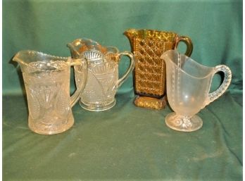 4 Large Antique Pattern Glass Pitchers, 8'-9' H    (159)