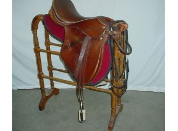 Fine Leather English Saddle With Blanket & Leather Noseband & Headstall   (140)