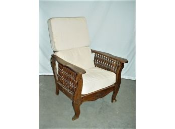 Antique American Oak Reclining Morris Chair With Cushions, Ca 1890  (71)