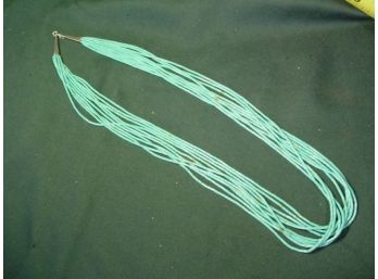 10 Strand Turquoise Beaded Necklace With Sterling Tips  (273)