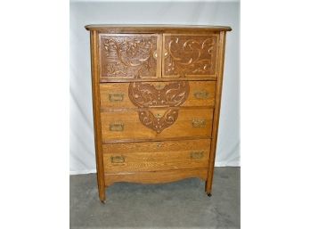 Nice Antique American Carved Oak Double Hatbox Dresser, 36'x 19'x 49' High, Ca. 1900  (42)
