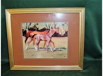 Framed 'Arab Mare & Foal' Atercolor By  Susan Greaves, 22'x 19'    (203)