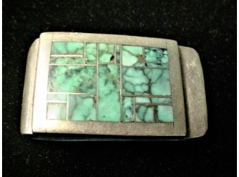 Sterling And Turquoise Inlaid Money Clip   (237)