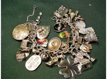 Charm Bracelet With 39 Charms, 7.5' Long(8 Sterling Silver Charms)   (98)