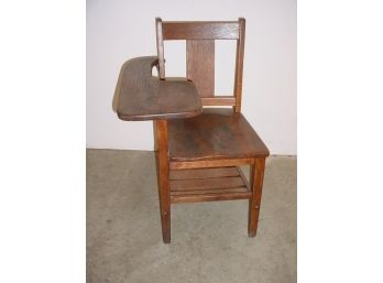 Antique Oak Student's School Desk Chair  (92)