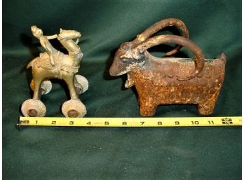 Very Old Brass Camel And Rider, Cast Iron Goat Doorstop  (67)