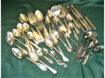 34 Pieces Assorted Silverplate Flatware, 8 Stainless   (104)