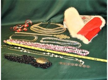 8 Vintage Costume Jewelry Necklaces, One Bracelet (coins), Mittens   (89)