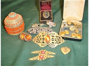 Assorted Vintage Jewelry & Covered Box   (168)