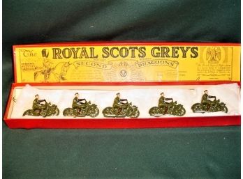 5 Toy Metal Motorcycles With Riders, Scots Greys, #32, Britains Soldiers  (182)