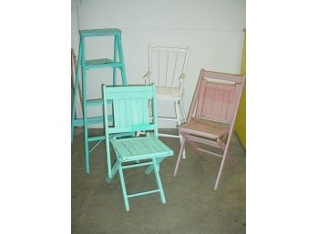 3 Painted Chairs And Ladder   (22)