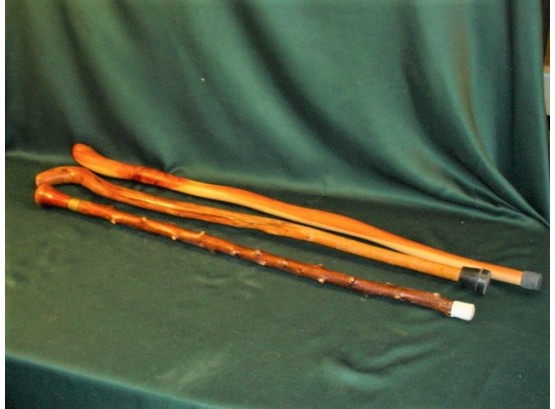 Antique Group Of 3 Wood Walking Sticks, 33', 36', 39'   (84)