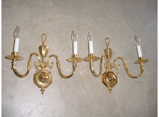 Pair Of Brass Wall Sconces , 14.5' Tall   (89)