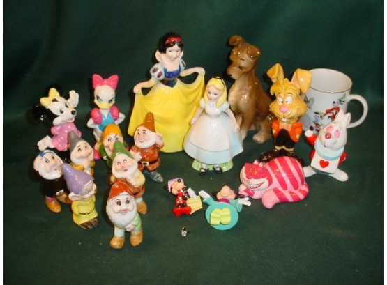 15 Disney Figurines, Japan, 2 Plastic Figurines, Cup And Mickey Pin  (14)
