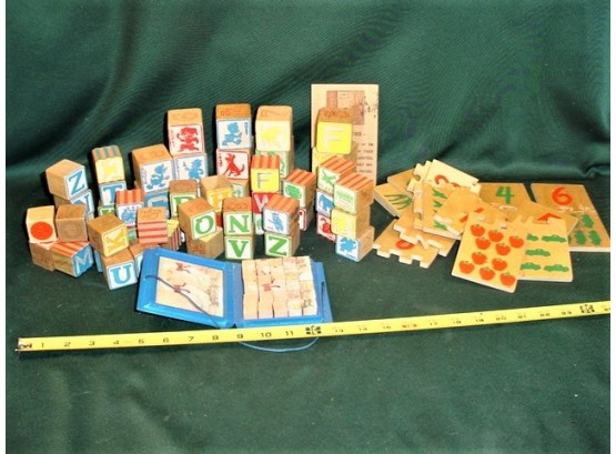 Children's Blocks And Games - 14 Large Wood Blocks, 39 Small Blocks, Puzzle, Number Puzzles  (10)