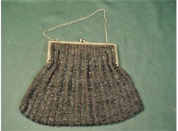 Antique Sterling Silver Topped Beaded Purse, Lining Damaged (145)