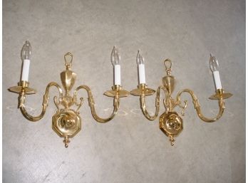 Pair Of Brass Wall Sconces , 14.5' Tall   (89)