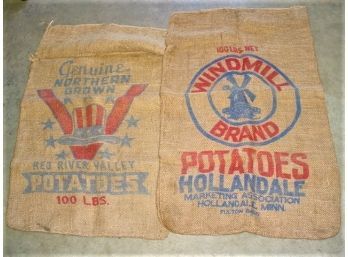 2 Advertising Burlap Potato Sacks (wWII)    (178)