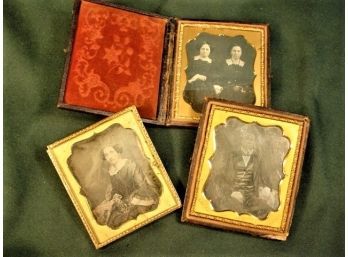 Group Of 3 Antique Daguerreotype  Portrait Photos In Frames, One Case  (179)