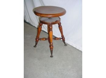 Antique Maple Piano Stool With Embossed Metal Tipped Feet, Telescoping , Ca 1890, 19'- 23'H   (97)