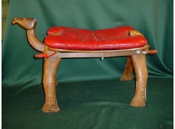 Leather Upholstered Carves Camel Saddle, Ca 1910, 30'x 13'x 17'H    (100)