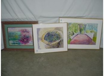 Group Of 3 Framed Watercolors By Joanne Vera  (193)