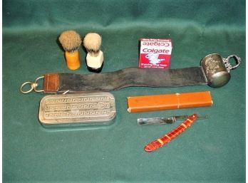 Shaving Lot: Butler's Never Dull Strop, Stright Razor, 2 Brushes, Colgate Soap, Razor Blades, Sharpener  (121)