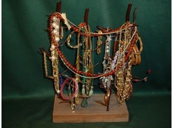 Group Of Vintage Costume 30 Bracelets, 15 Necklaces On Jewelry Tree   (247)