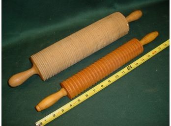 2 Wooden Antique Rolling Pins - Corrugated And Lefse  (112)